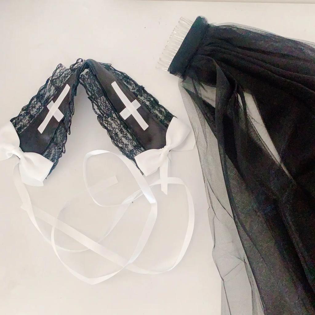 Женский Девичий Черный Вуаль Головной Убор Монахиня Косплей Костюм Аксессуары Готический Лолита Хэллоуин Карнавал Вечеринка Ролевая Игра Платок