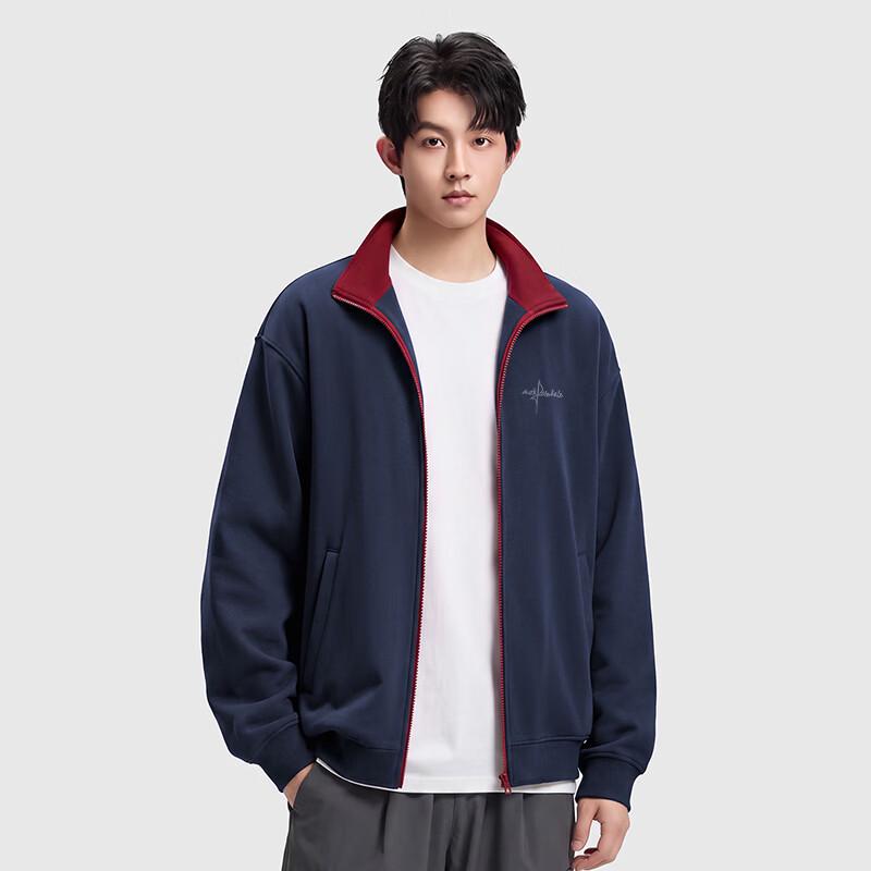 MARK FAIRWHALE Men's Colorblock Stand Collar Cardigan Sweatshirt