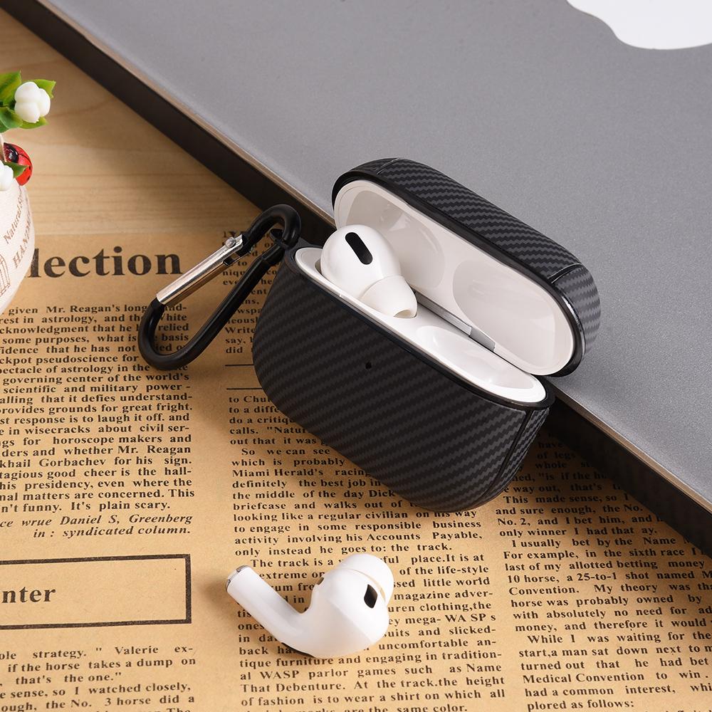 Для Apple AirPods 3 Защитный чехол Текстура углеродного волокна Наушники ПУ кожа Жесткий кейс из поликарбоната с крючком