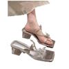Female Shoes Square Toe Modern Women's Slippers Outdoor Dress Slippers Women Chain Crystal Butterfly Square Heel Sandals