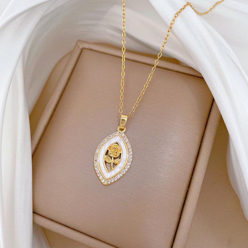 Ромбовидный Розовый Светлая Роскошь Темперамент Великолепный Полностью Алмазный Ожерелье Женская Универсальная Цепочка на Ключицы Титановая Сталь Цепочка