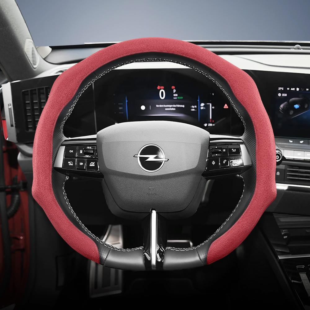 Подходит для Opel Премиальная замшевая накладка на руль с защелками, нескользящая и прочная, доступны для круглого и D-образного руля