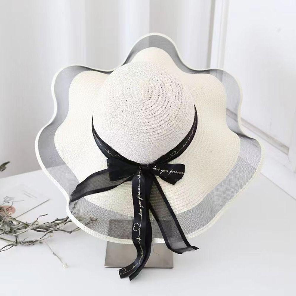 UV Protection Bow Straw Hat Weave Outdoor Visor Cap Fashion Sun Protection Cap  Vacation