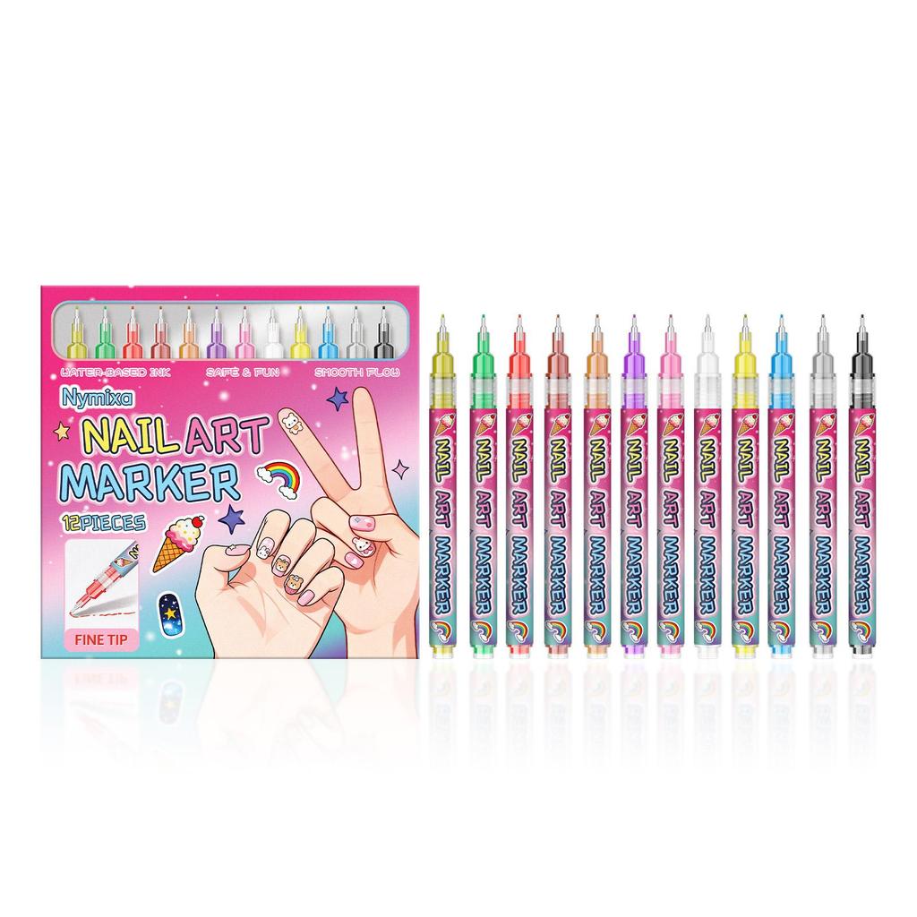 Nymixa creative nail art marker pen, smooth ink, fine-pointed graffiti, DIY painted nail decoration, daily portable 1set