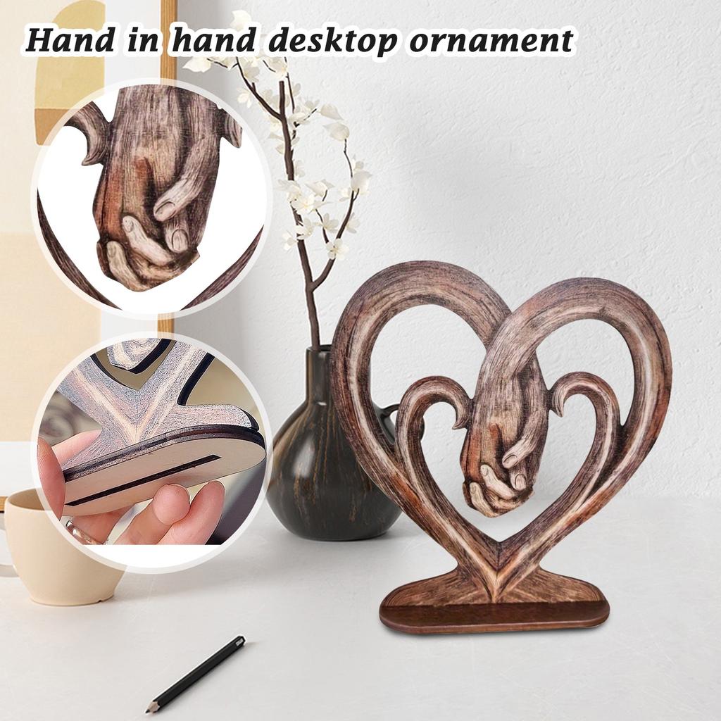 Top Brass Heart Holding Hands Wall Decor Decorative Art Sculpture - Faux Wood Finish - Forever Love