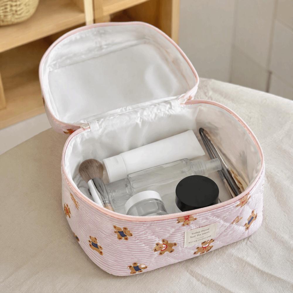 3PCS Soft Quilted Cotton Makeup Bag Multi-Layer Cartoon Cosmetic Organizer Toiletry Pouch Travel