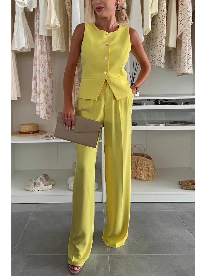 2025 Женский элегантный комплект с V-образным вырезом: жилет и длинные брюки