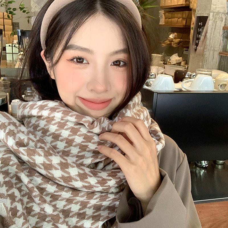 Elegant Scarf For Women Casual Plaid Tassel Knitted Student Winter Warm Female Thick Blanket Long Wrap Shawl