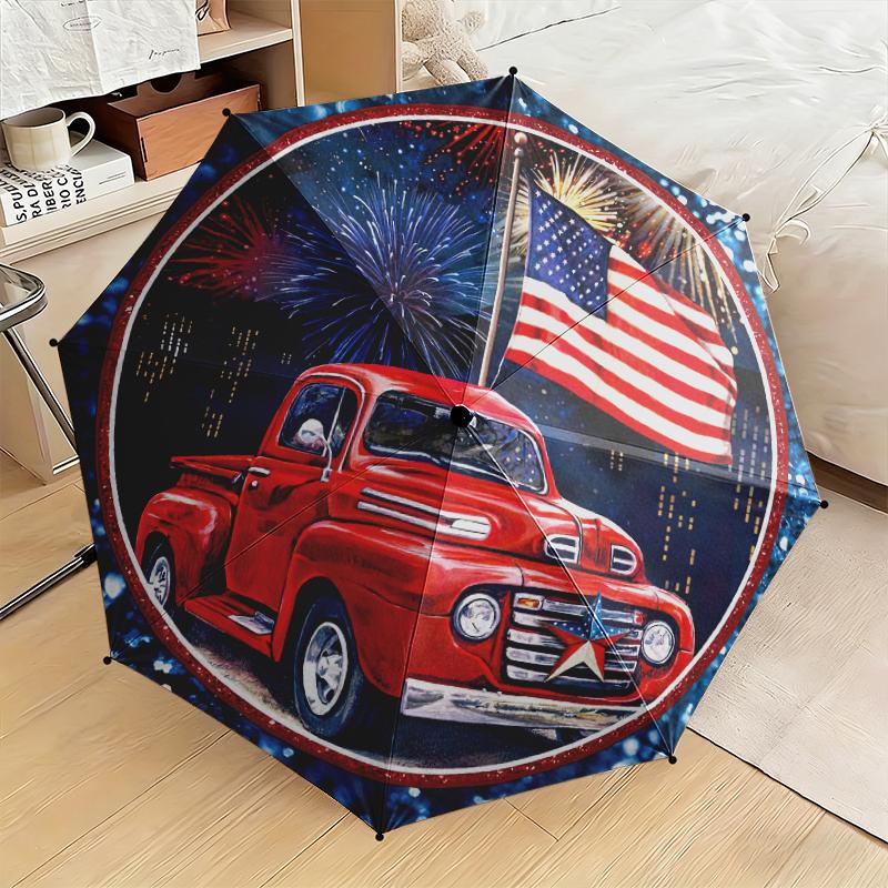 1pc American flag design Umbrella Portable Folding Umbrella Iron Frame Hole Bone Structure Outdoor Home Umbrella