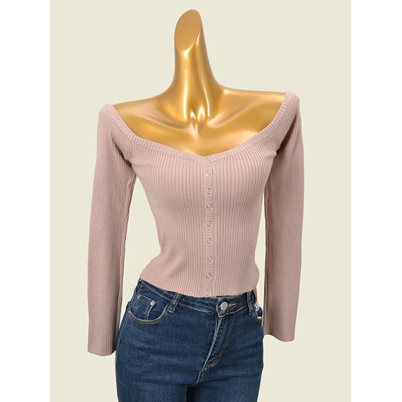 off-Shoulder Knitted Slim Fit Slim Looking Inner Bottoming Shirt