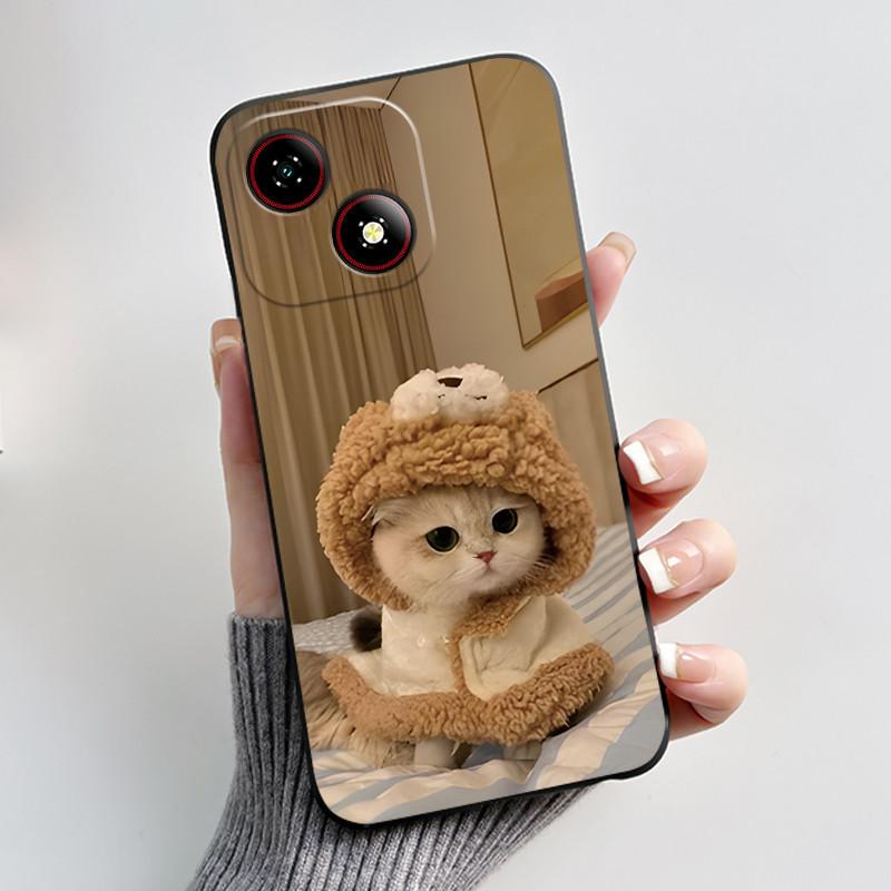 Чехол для телефона ZTE Blade A35E Эстетичный Модный Милый Кот Астронавт Мягкий Силикон Черный Матовый Защитная Задняя Крышка