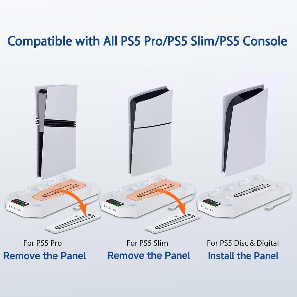 Подставка для охлаждения и зарядки консоли PS5/Slim/Pro с двухфункциональным вентилятором