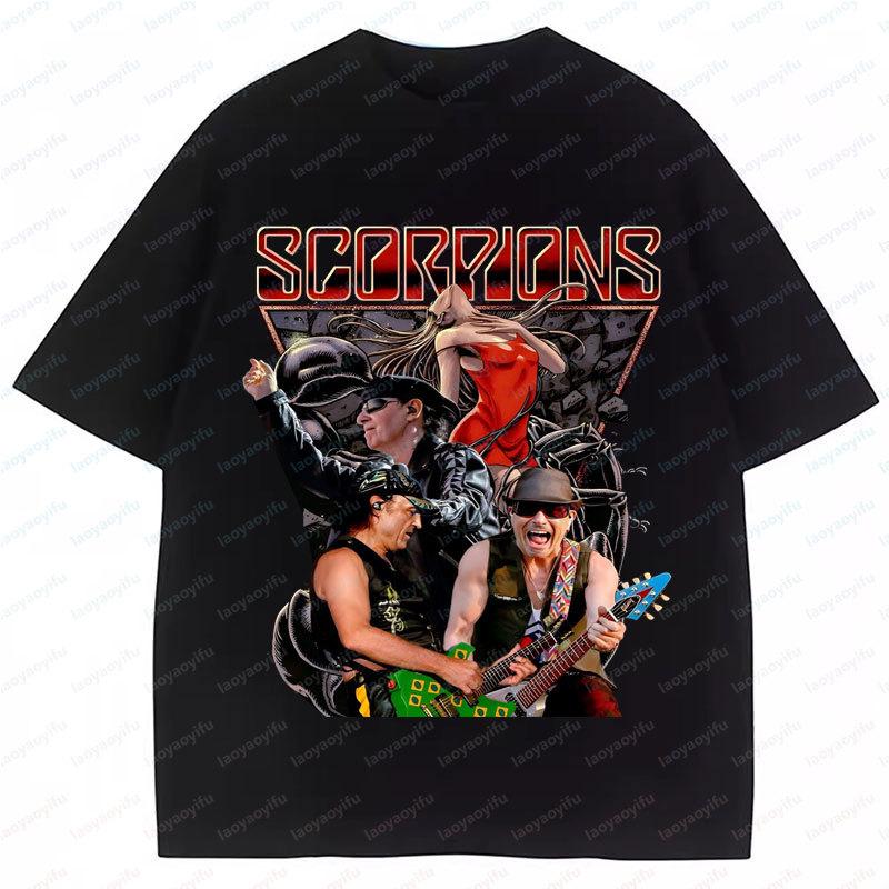 Scorpions Футболка Forever Classic Футболка с логотипом группы Рок Мужские футболки Полиэстер Футболки Топ С коротким рукавом Круглый вырез Идея для подарка Одежда