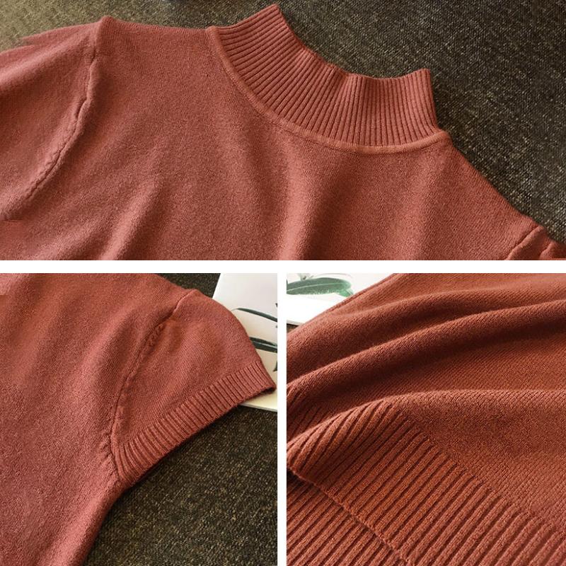Spring and Summer Half Turtleneck Bottoming Shirt T-shirt Women's Half-sleeved Knitted Sweater Inner Sweater Short Slim Top