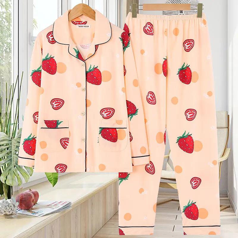 Весенне-осенне-летний хлопковый пижамный костюм для женщин и девочек с милым принтом и большим размером, тонкий домашний костюм с длинными рукавами