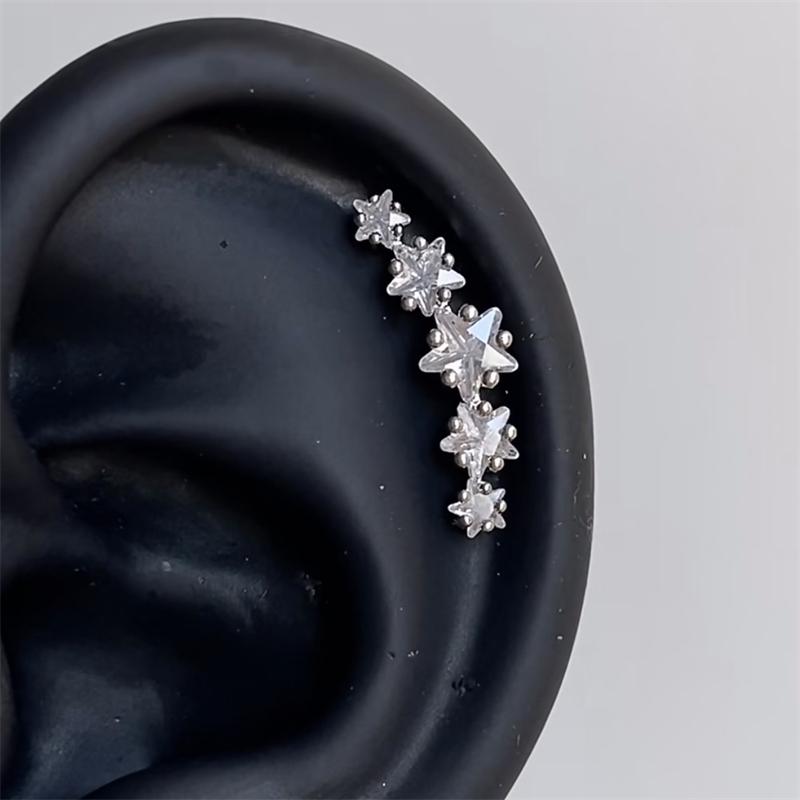 1pcs Quality Shiny Cross Zircon 316L Stainless Steel Ear Bone Nail Silver Earring for Women Cochlear Accessories