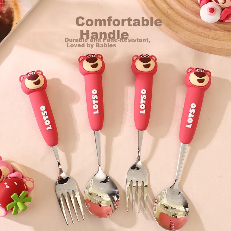 CORN Kids Fork and Spoon Set 2026 New Strawberry Bear Design Stainless Steel Soup Spoon for Elementary School Students Household Small Soup Spoon