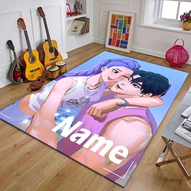 Custom KPop Demon Hunters Mat Personalized Name, Polyester Washable Indoor Entryway Rug, Gift for Christmas, Easter, Thanksgiving Day
