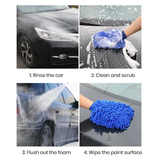 1 Pair Chenille Microfiber Car Wash Mitt Scratch Lint Free Double-sided Cleaning Strong Water Absorption Thickened Car Wash Gloves