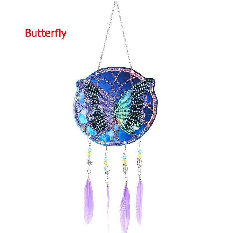 1 шт. DIY Алмазная картина 5D DIY Точечная дрель Алмазная картина Колокольчик ветра, Двусторонняя картина Украшения с подвеской из перьев для украшения сада