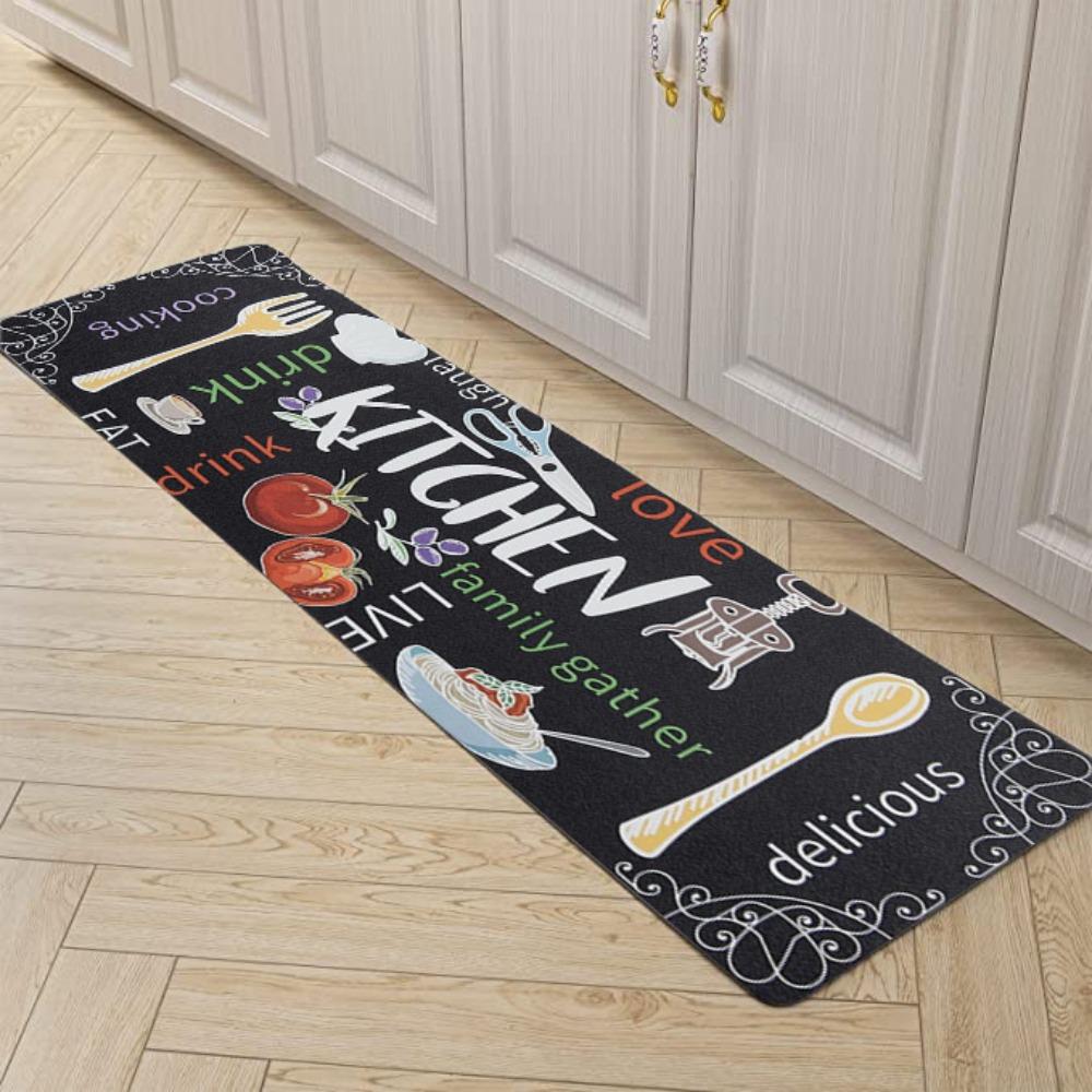 Tableware Pattern Floor Mat Dirt-resistant Doormat Kitchen Carpet Kitchen Runner Rug Entrance