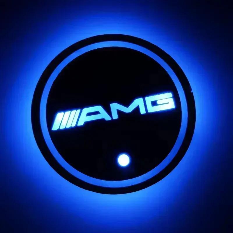 Car For Mercedes benz AMG 2PC LED Illuminated Car Water Cup Coaster for Mercedes Benz AMG C260 W204 W205 W211 W212 Aut R5