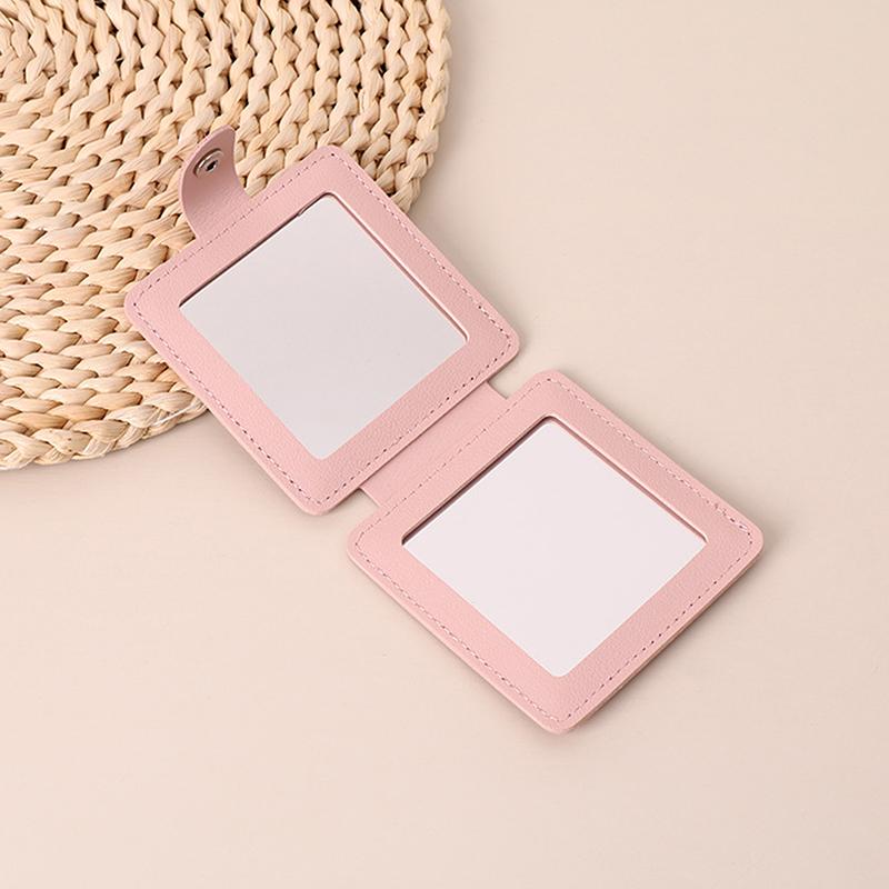 2-стороннее зеркало для макияжа, однотонное, из искусственной кожи, простое, портативное, складное, для студентов, компактное, симпатичное, карманное зеркало