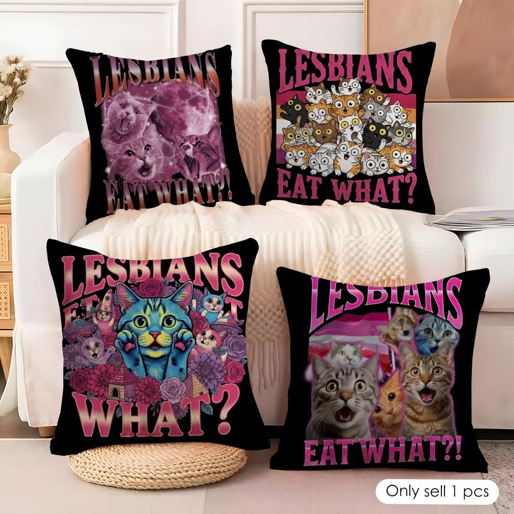 Funny Lgbtq eat what Cushion Cover Soft Plush Fabric DoubleSided Printed Cushion Covers for All Seasons Modern Home Decor
