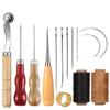 14PCS Leather Craft Sewing Kit Waxed Thread Wooden Handle Hand Sewing Needles For Beginner Leather Repair Stitching Sewing Tool