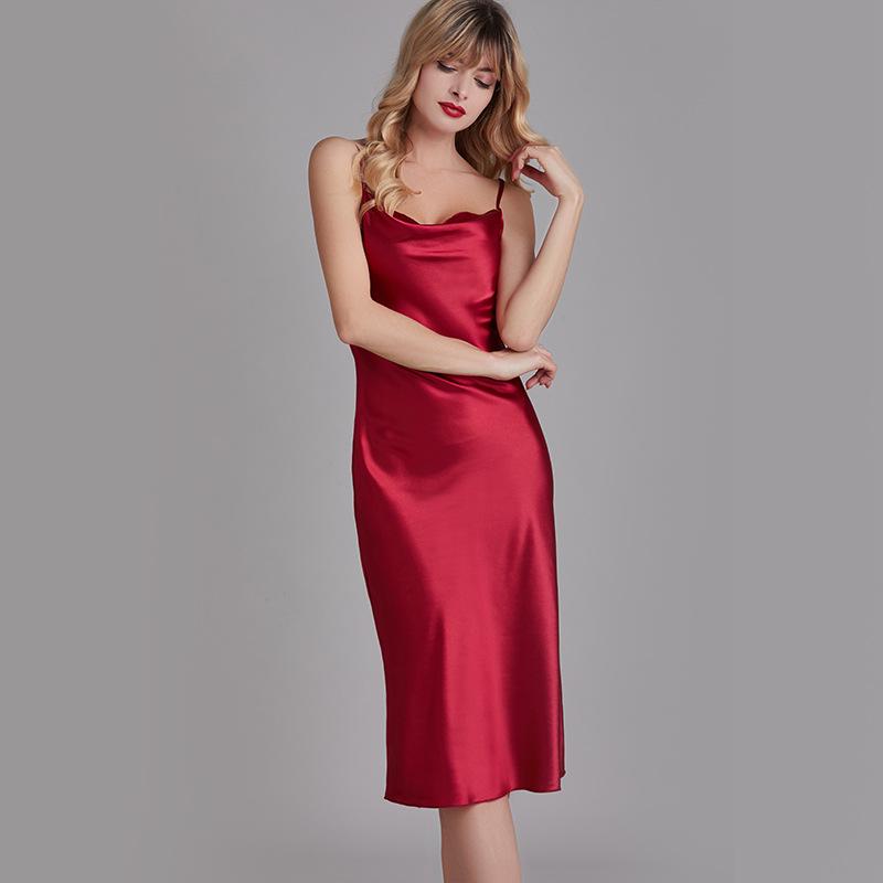 Summer Women Silk Satin Night Dress Sleeveless Nighties V Neck Plus Size Long Nightdress