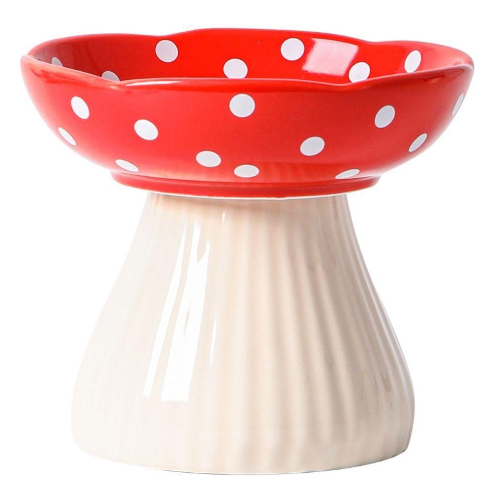 5.9*5.9*4.7 Inches Mushroom Cat Food Bowl Red Cat Food Basin Cute Elevated Cat Bowls