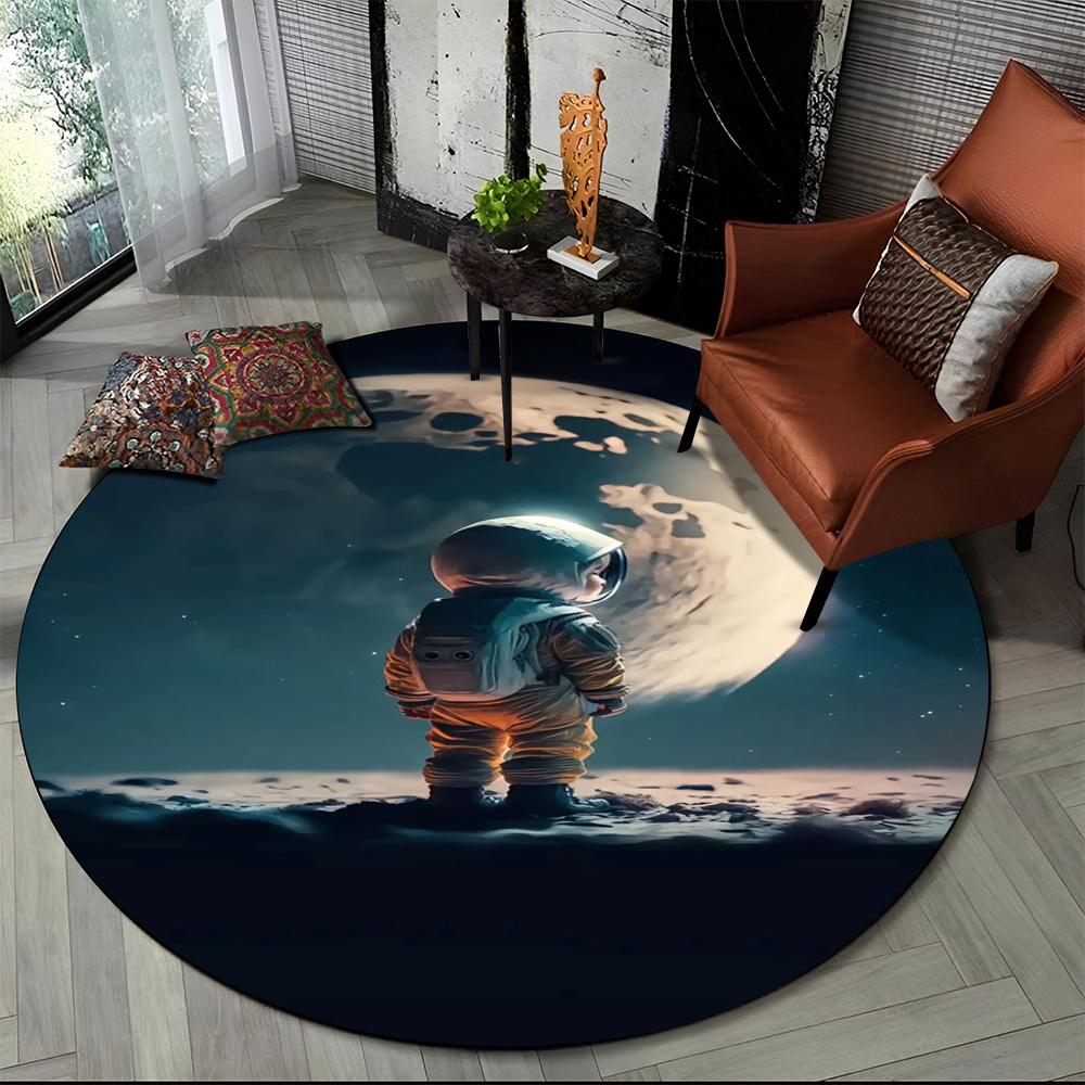 3D Астронавт Космос Мультяшный Круглый Ковер Коврик для Гостиной Спальни Детской Игровой Комнаты Декор Стула, Коврик для Питомцев Нескользящий Напольный Коврик