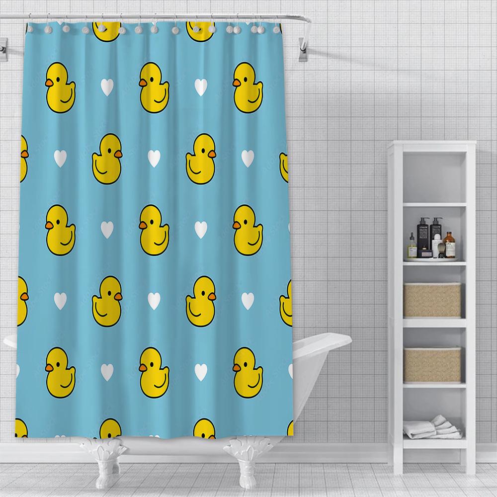 Little Yellow Duck Cute Animal Shower Curtain Waterproof Polyester Fabric Paint Bath Curtain Home Bathroom Decor Curtain Hook