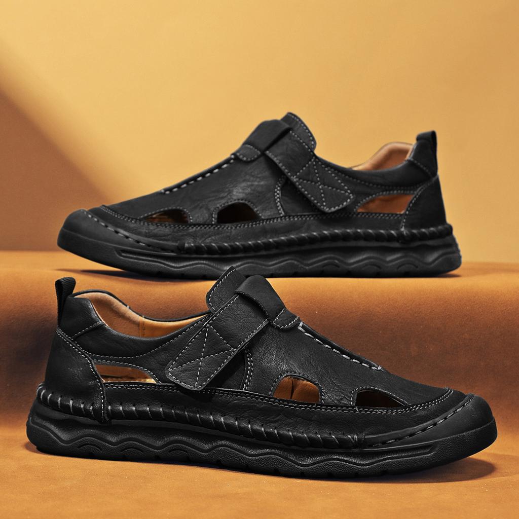 Летние мужские кожаные сандалии, дышащие, открытые, пляжные сандалии, мужская повседневная обувь