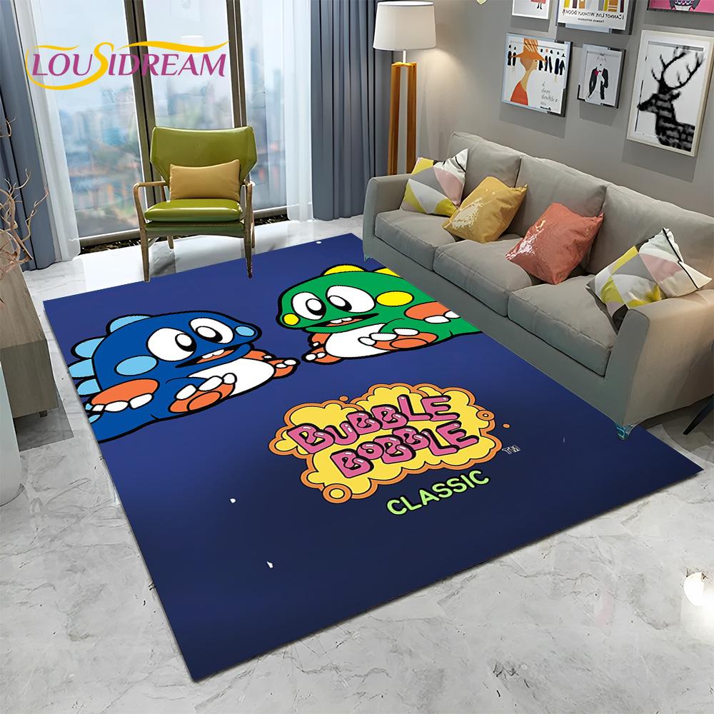 Мультфильм Bubble Bobble Game Gamer Ковер Ковер для дома Гостиная Спальня Диван Коврик Декор, детский игровой коврик Нескользящий напольный коврик