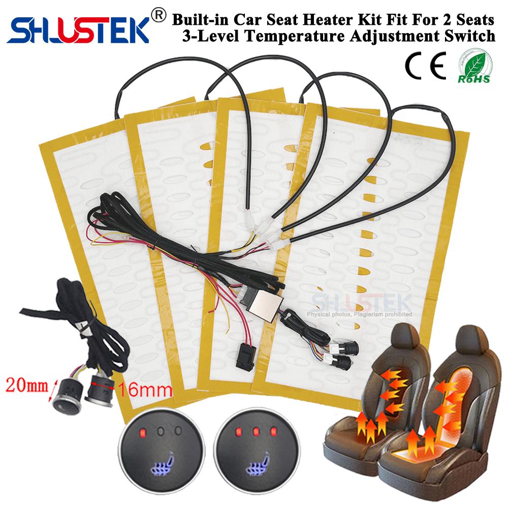 Built-in Car Seat Heater Kit Fit 2 Seats,Universal 12V Heating Pads Max 108W,3 Levels Square Dual Control Switch System