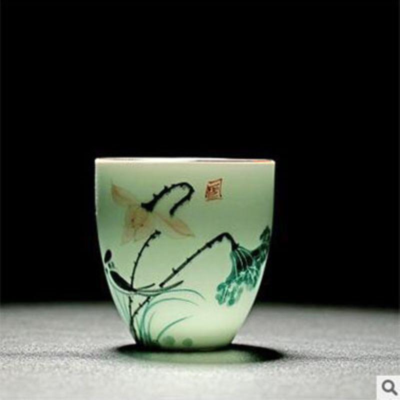 Hand-painted Teacup Ceramic Master Cup, 100ml Jade Porcelain Kung Fu Tea Set Teacup Single Cups Handmade Teaware