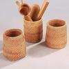 Autumn Rattan Weave Desktop Organizer: Pen Holder & Makeup Storage Box