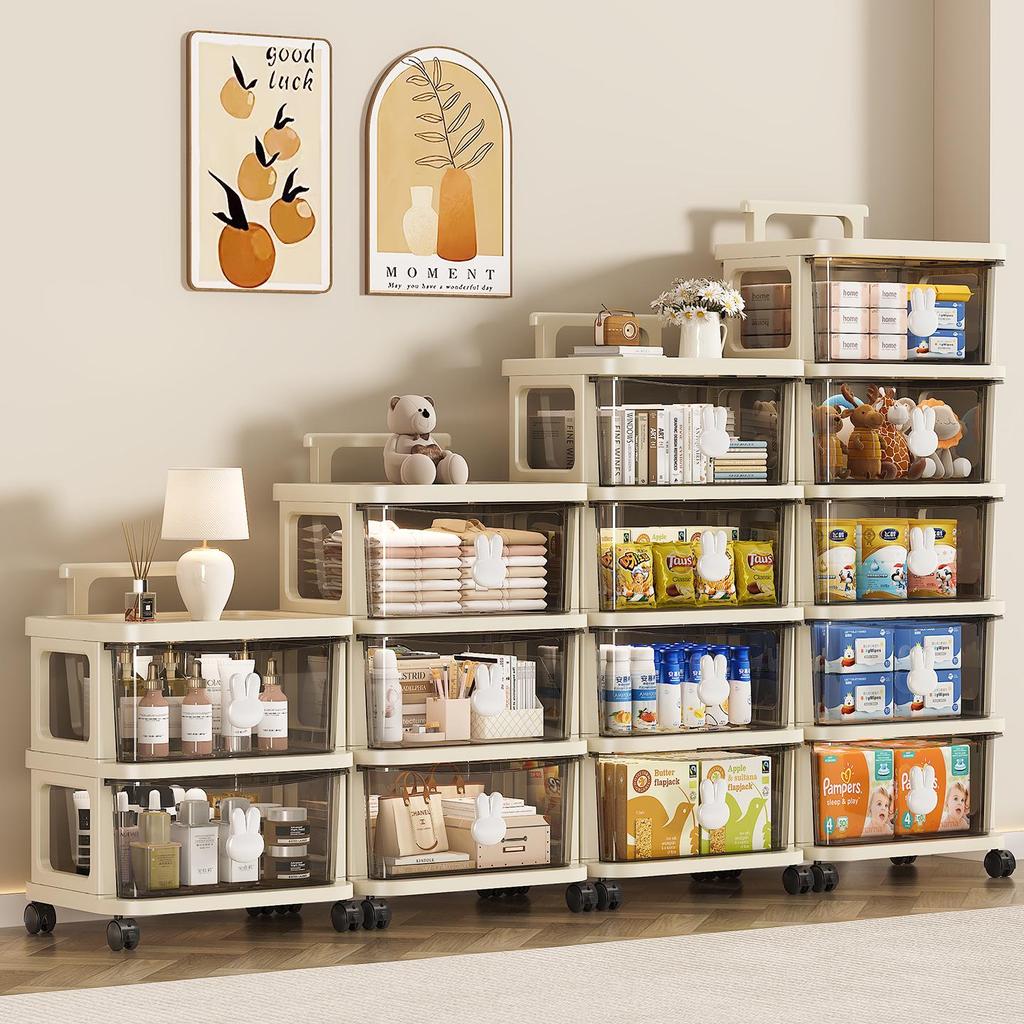 Rabbit Trolley: Multi-layer Cart with Wheels and Drawer for Children's Books and Storage