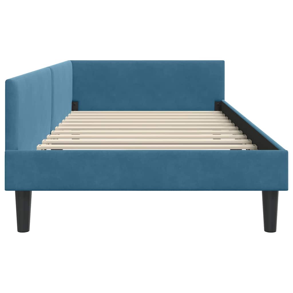 L shaped bed frame with headboard blue 80 cm x 200 cm velvet