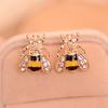 Cute Lovely Enamel Crystal Rhinestone Bee Stud Earrings Animal Hook Women Party Charm Jewelry Gifts
