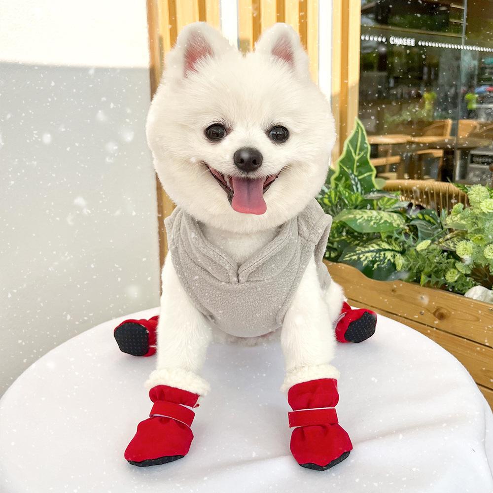 4 шт. Зимняя обувь для собак, нескользящие зимние сапоги для щенков, утолщенные теплые носки для домашних животных для маленьких и средних собак, кошек, чихуахуа, йоркширских плюшевых собак
