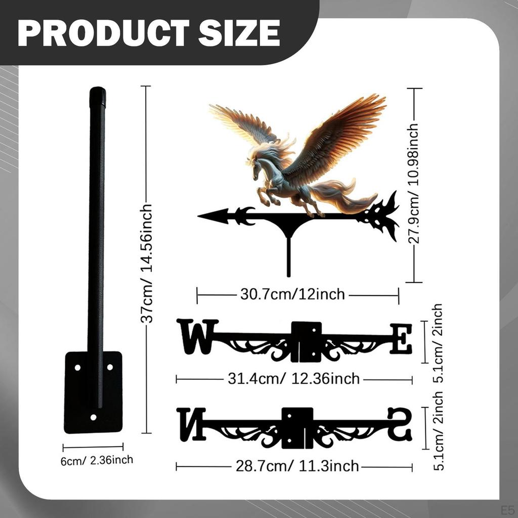 Metal Horse Weathervane Animal Wind Vane Retro Design Decorative Weather Iron Art Ornament for