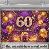 Двумерный баннер-фон для 60-летия, фиолетово-золотые шары, фейерверк, фон для вечеринки