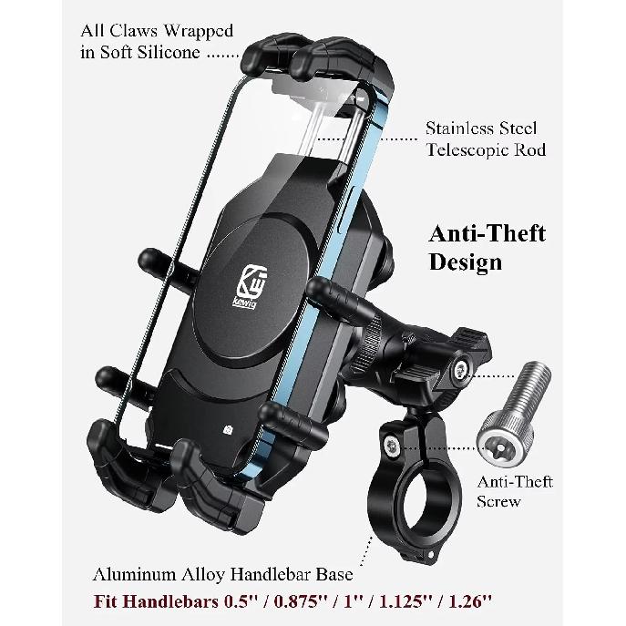Anti-Theft Motorcycle Phone Mount with 15W Wireless Charger And 30W USB-C Charger for iPhone And Android Phones Handlebar Holder