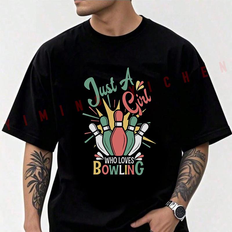 Just A Girl Who Loves Bowling Graphic Moto T-Shirt Men Cotton O-neck Short Sleeve TShirt Fashion Tops Tee