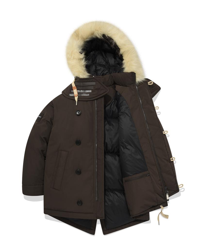 Covernat Mid-Length Hooded Fur Down Jumper Brown
