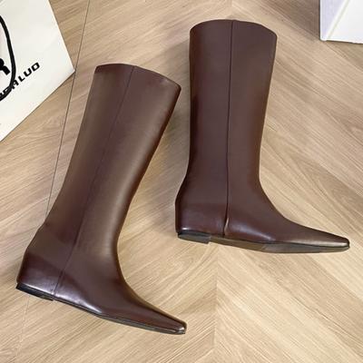 Женские сапоги на плоской подошве с квадратным носком, зима 2025, новый тренд, готические повседневные кожаные туфли «Челси», модное платье, женские сапоги