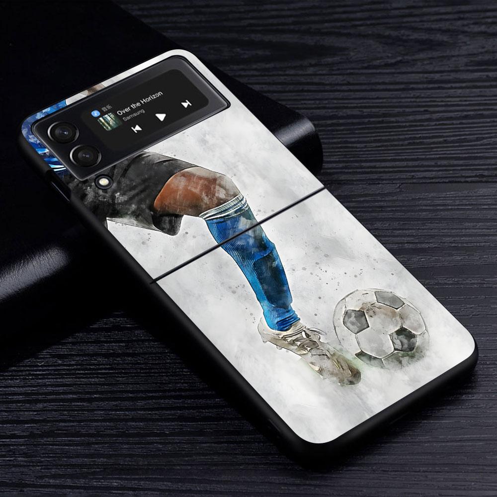 Football Sport Soccer Case for Samsung Galaxy Z Flip4 Flip3 5G PC Hard Cell Phone Shell Z Flip 4 3 Black Zflip4 Zflip3 Cover