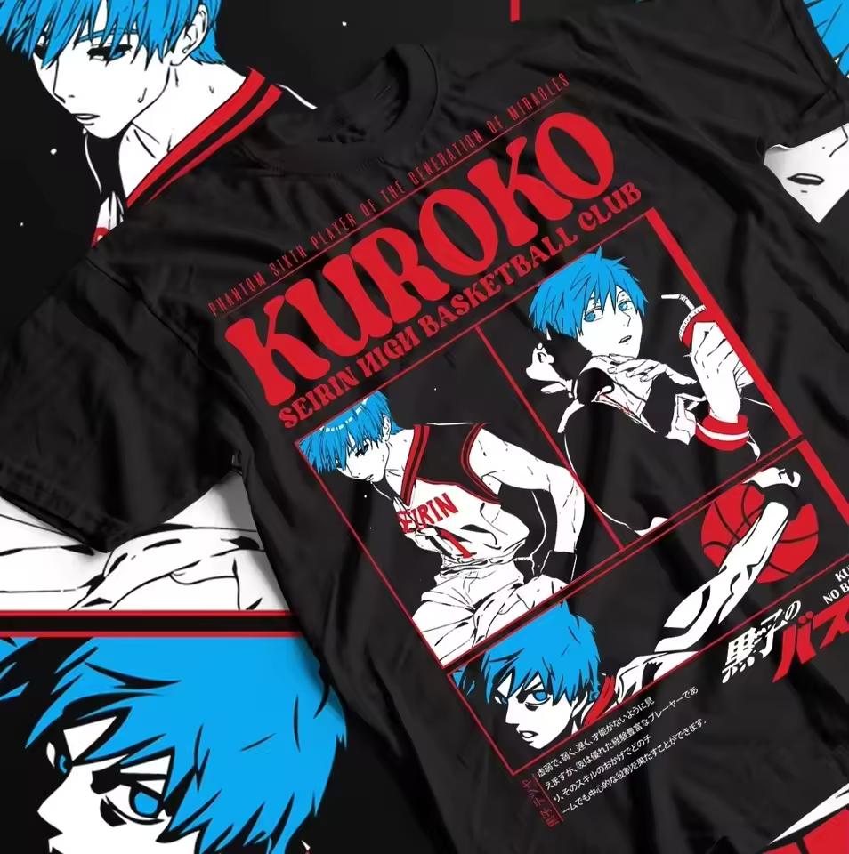 Односторонняя футболка Kuroko No Basuke Тэцуя Куроко Баскетбольная команда старшей школы Сэйрин Аниме Принт Хлопковая футболка Для спорта Фанаты Сёнэн Аниме